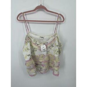 Arula Kaleen Top Women 2X Plus Yellow Multi Floral Ruffle Hem Cropped Preppy NWT